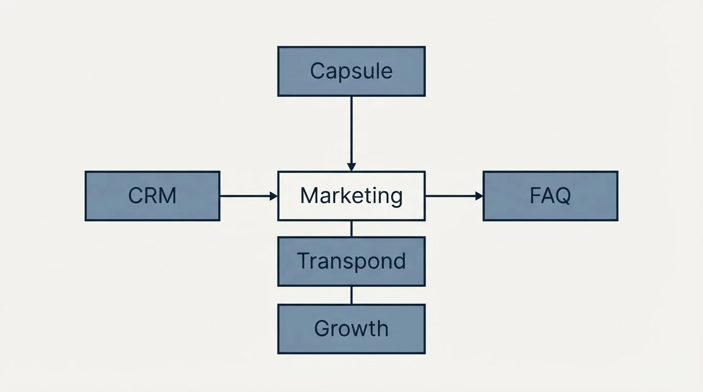 Schematic: The add-on and the terms (Marketing, Capsule, Transpond, CRM)
